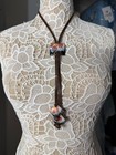 Handmade Enamel on Copper Bolo Necklace- Artisan Modernist Style on Leather READ