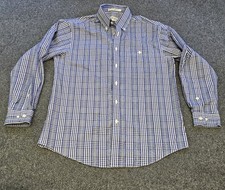 Orvis Men s Medium Plaid Button Down Shirt Blue Green Check 100 Cotton Casual