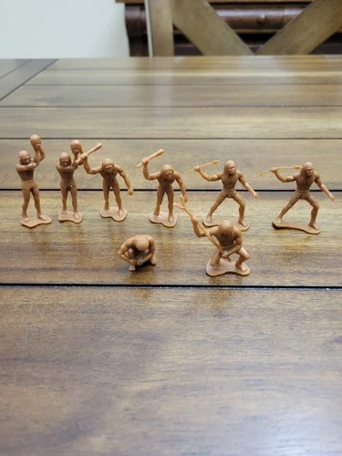 Marx Cavemen 1970s Brown Plastic Vtg Dinosaur Playset Caveman Lot of 8