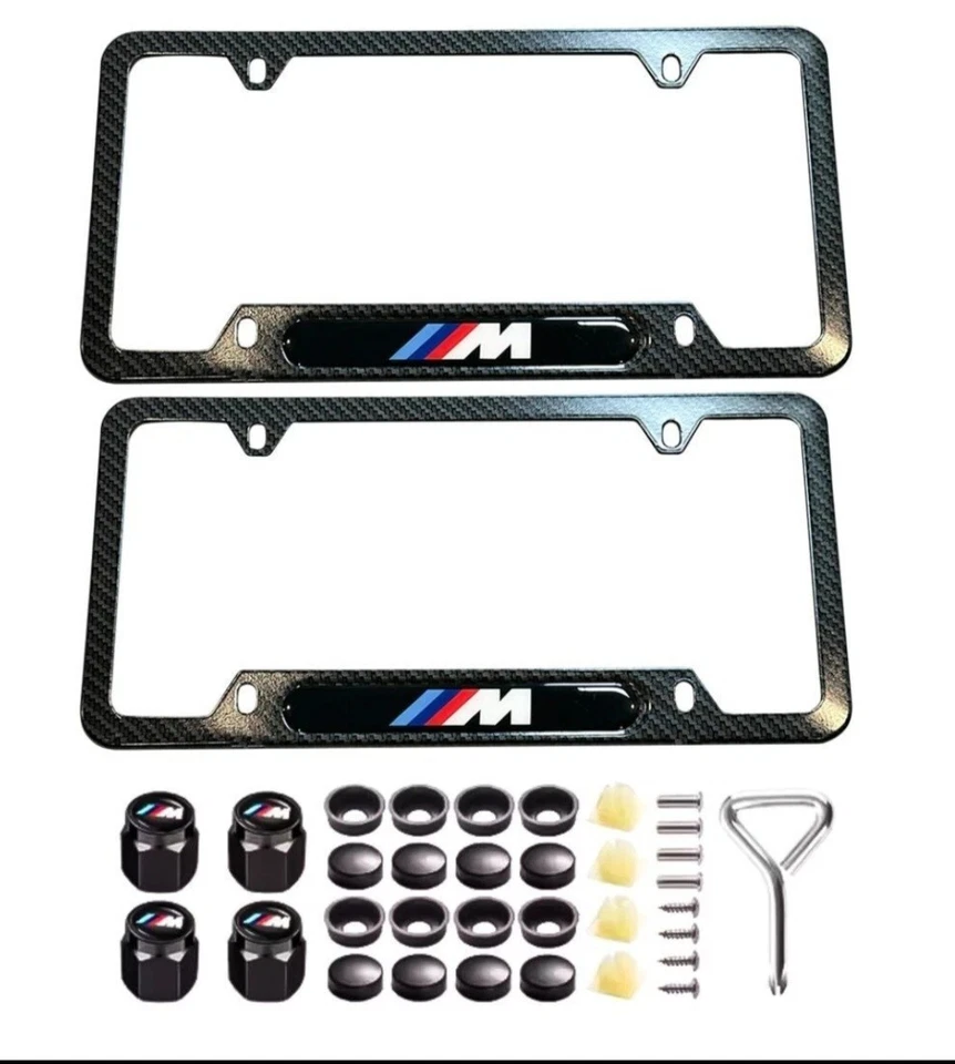 Marcos de matrícula BMW M Sport con tapas de válvula con todos los herrajes  Foto 2 de 4