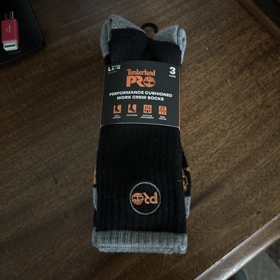 NEW MENS TIMBERLAND 3 PAIR PERFORMANCE CUSHIONED CREW SOCKS LARGE 9-12 Blk/Gry
