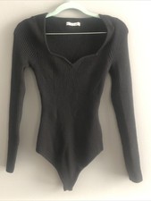 Abercrombie Fitch Long-Sleeve Sweetheart Sweater Bodysuit - Black M Medium