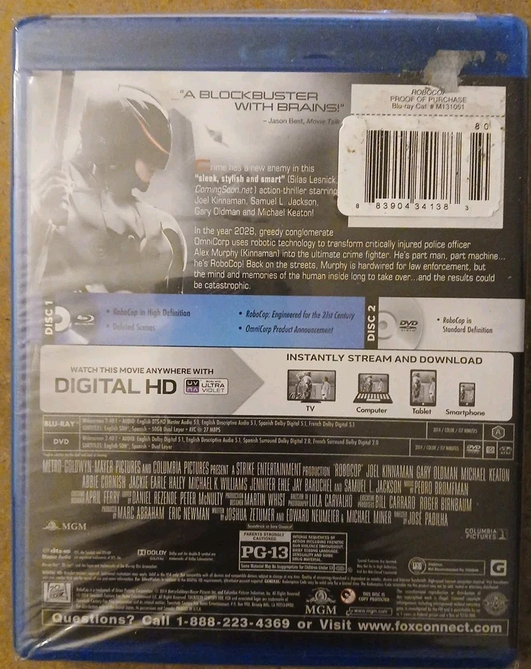 ROBOCOP (2014) (Blu-Ray + DVD + Digital HD UV) - Remake Joel Kinnaman - Image 2 of 2