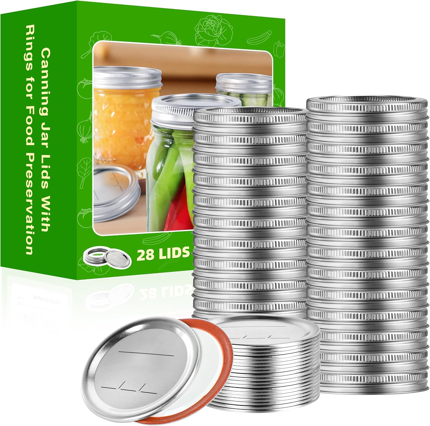 56PCS Canning Lids with Rings for Mason Regular Mouth, Jars Lids with Rings/Band