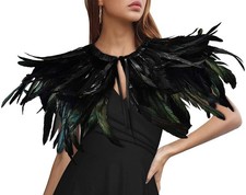 Black Witch Feather Collar Crow Shawl Costume Halloween Swan Wings Accessorie...