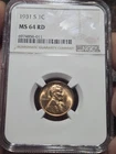 1931 S San Francisco 1c Lincoln Wheat Cent NGC MS64 RD Red Key Date Coin