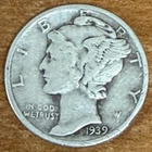1939-P Mercury Winged Liberty 90% Silver Dime Philadelphia (No Mint Mark)