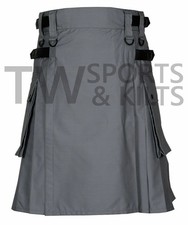 Men's Utility Kilt Made Of Cotton Cloth With Two Side Pockets  Leather Straps