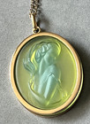 Authentic LALIQUE France Antinea Green Clemence Cameo Crystal Pendant + Necklace