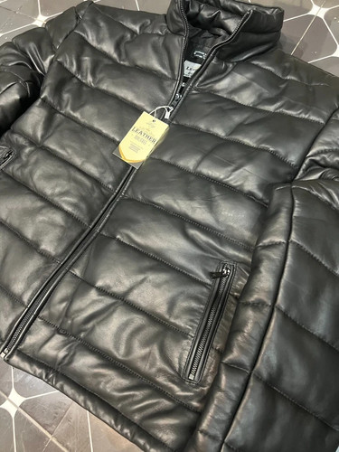 Men Real Leather Puffer Jacket Soft Lambskin Black Quilted Padded Winter Jacket