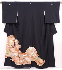 6303T12z1470 Japanese Kimono Silk TOMESODE Princess Black