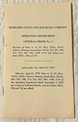 1970 Seaboard Coast Line Railroad Company General Order 1 Heft 19 Seiten
