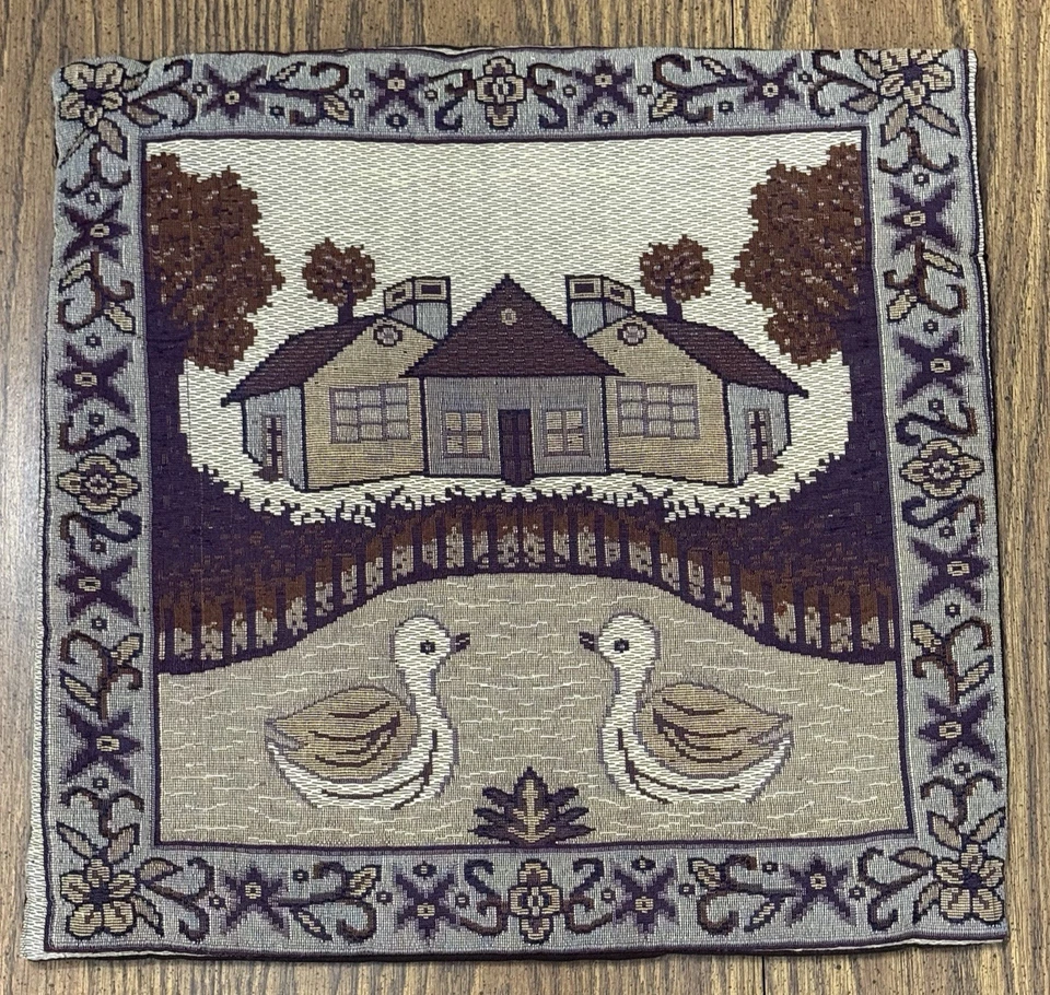 Farm House Duck Pillow Cover Woven Tapestry Handmade 16x15 Neutrals Set of 2 - Image 3 of 4