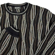 St Croix Vintage Mens XL 3D Textured Wavy Stripe Wool Blend Sweater Made in USA