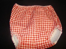 Vintage Plastic Lined Fabric Diaper Cover Red White Check Size Medium
