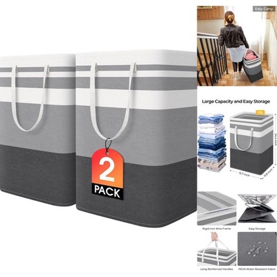 2-Pk Large Laundry Basket Waterproof Collapsible Hamper Tall Clothes Storage 75L