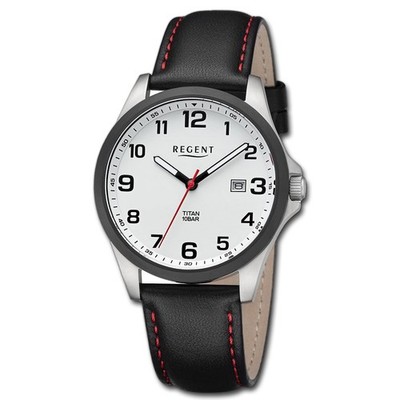 Regent Herren Armbanduhr Analog Lederarmband schwarz rot URBA780