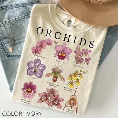 Vintage Orchid Shirt Comfort Colors   Botanical Orchid Flower Shirt  Cottagecore
