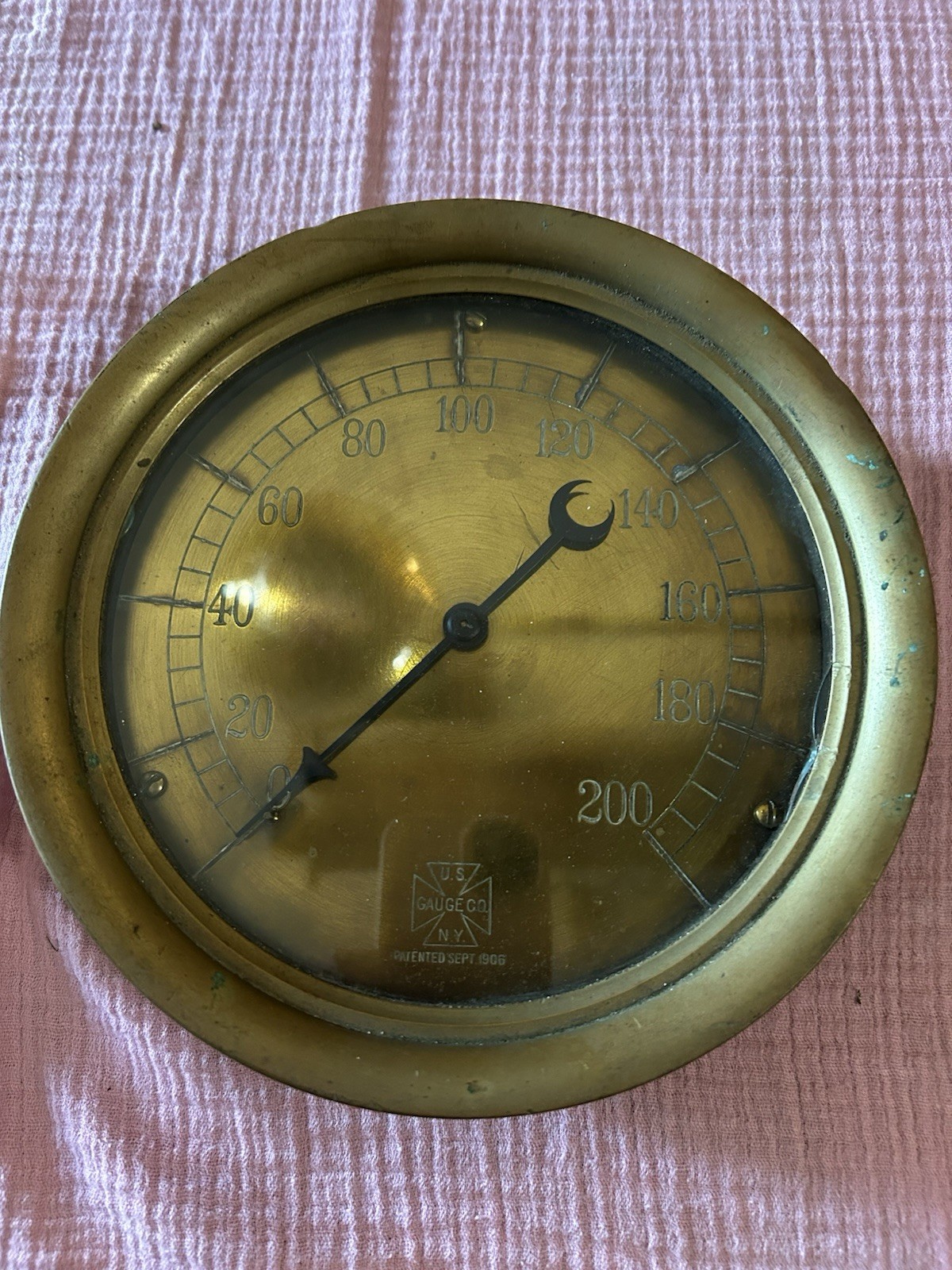 Vintage U S Gauge Company Brass Pressure Gauge Pat. 1906
