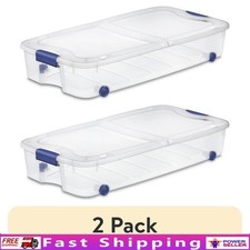 Wheeled Underbed Storage Bins 66Qt Clear Latch Lid Container Pack of 2 New