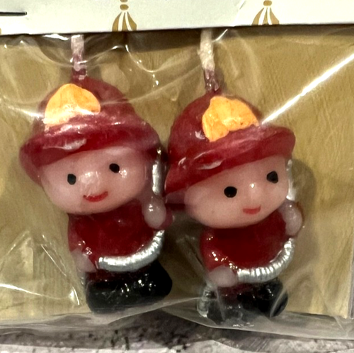 Coppia di candele pompieri vintage 1988 Just for Keeps Wang International dipinte a mano NOS - Foto 2 di 9