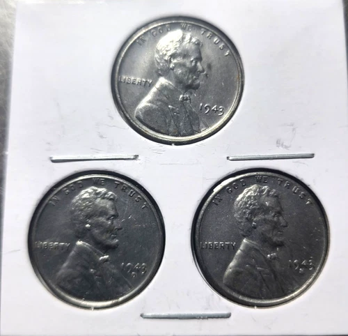 1943 P D S AU/BU **STEEL Wheat Head Lincoln Cent 3 Coin Set,**  Penny Lot
