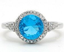2CT Blue Topaz  White Topaz 925 Solid Sterling Silver Ring Sz 6 UB4-4