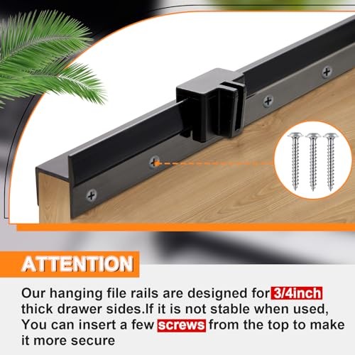 6 Pcs File Cabinet Rails PVC Hanging Black Document Cabinet 3/4 Inch Wide - Picture 6 of 8