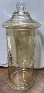 Antique Light Amber Tint Apothecary Glass Jar With Lid 11-1/4” Tall X 4–1/4” D