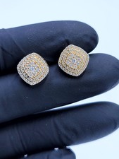 14k yellow gold square diamond cluster stud earrings