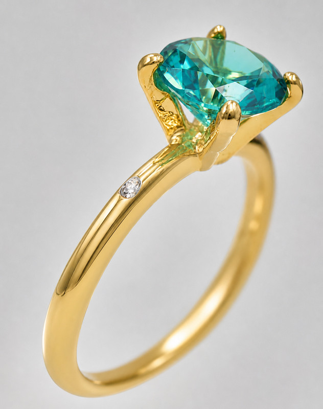 GENUINE  2.89 Cts PARAIBA TOURMALINE & DIAMOND RING 14K YELLOW GOLD PLATED(.925)