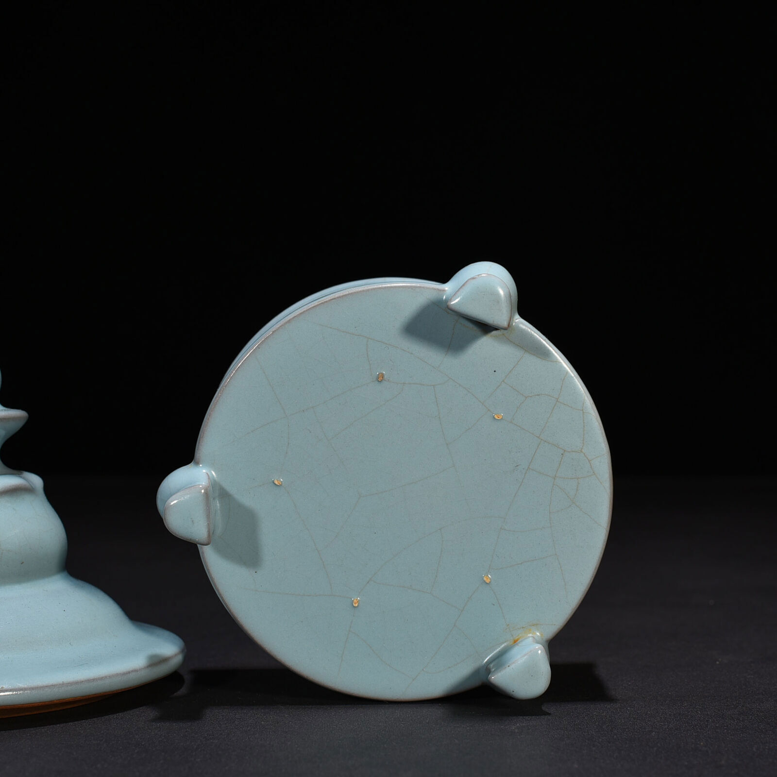 5.9" old song dynasty Porcelain ru kiln Blue glaze Three foot Incense Burner