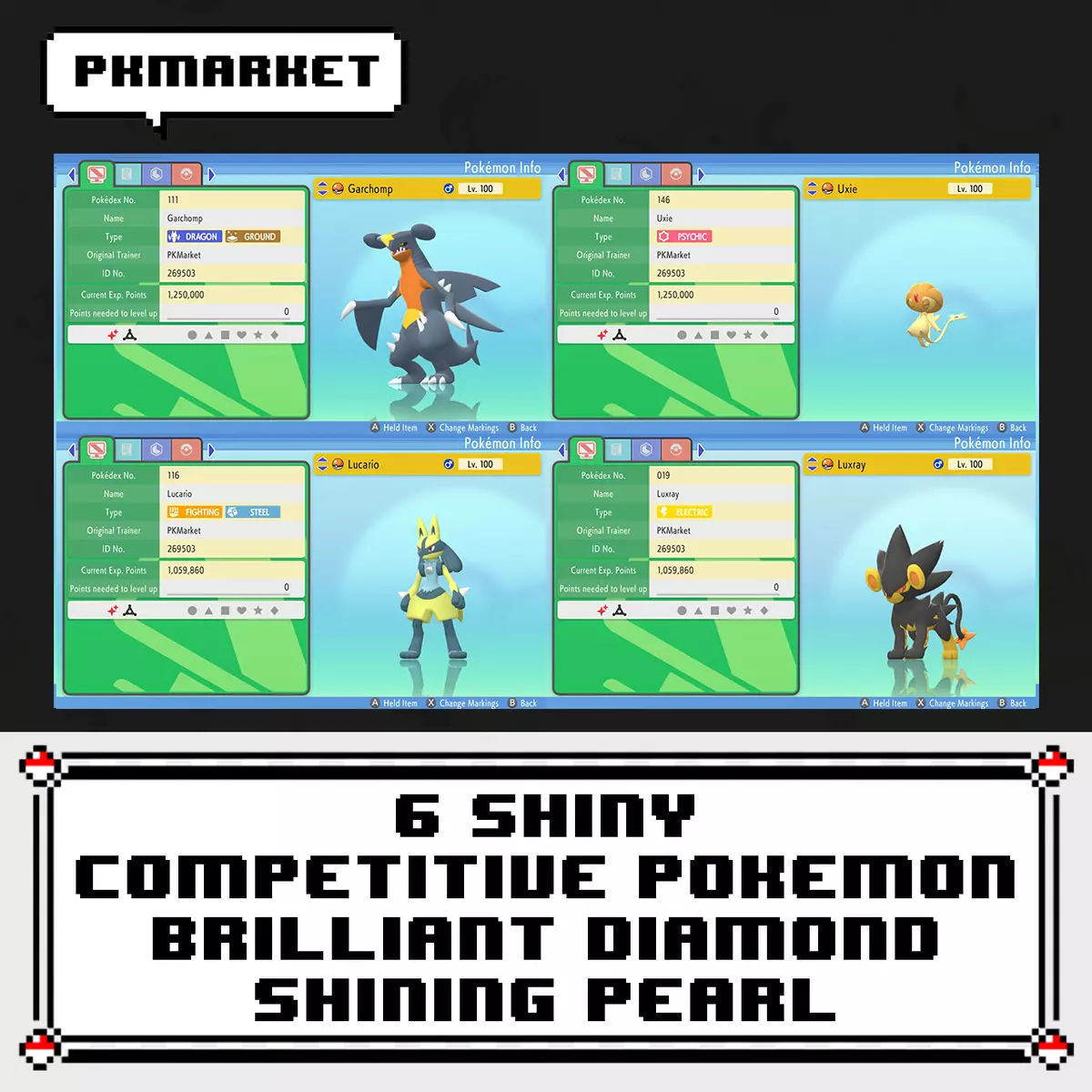 Shiny Perfect Pokemon Team 6 iv Competitive Team Diamond Pearl Diamond