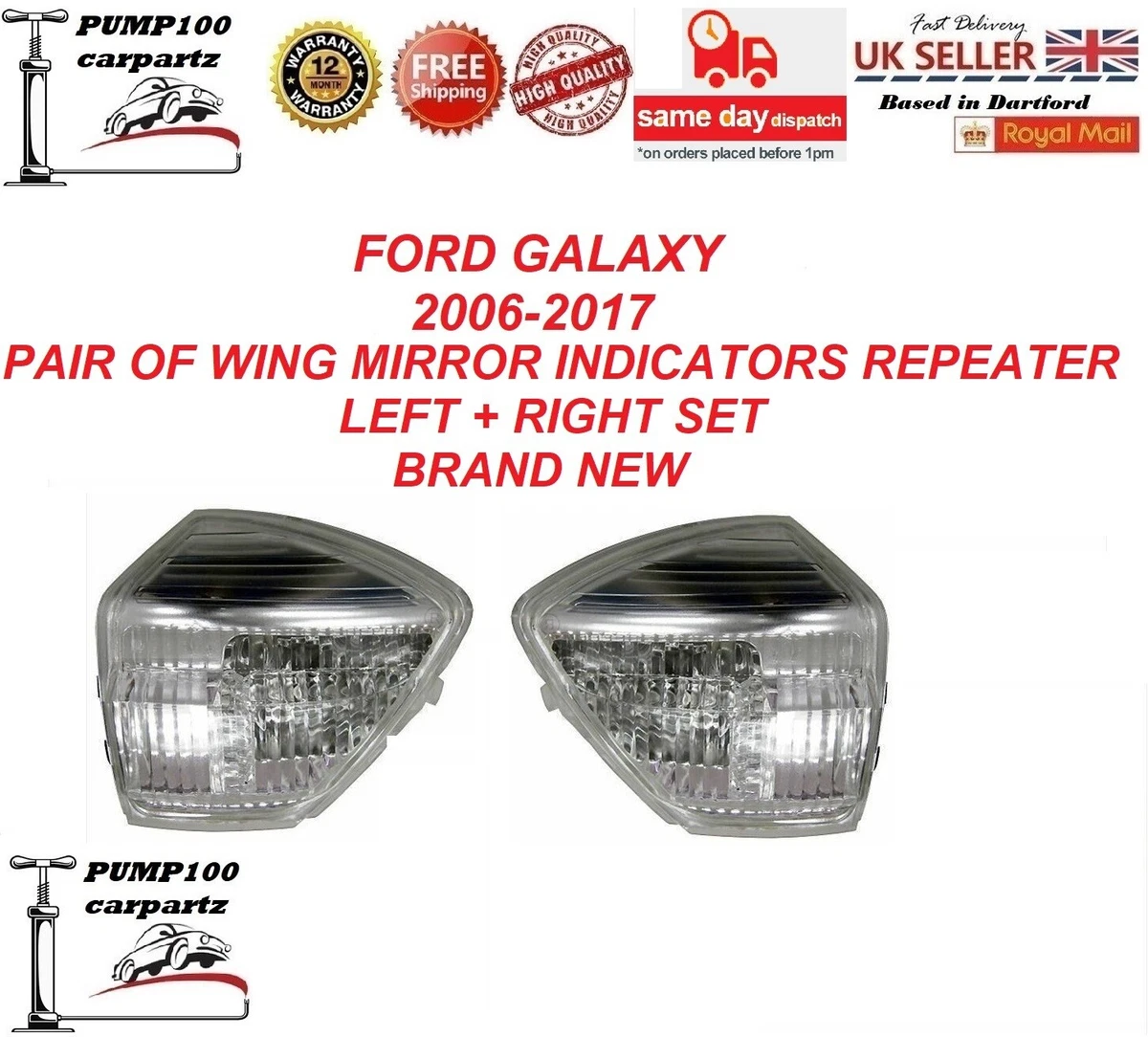 FOR FORD GALAXY 2006 2017 PAIR OF WING MIRROR INDICATOR REPEATER LIGHT LENS SET