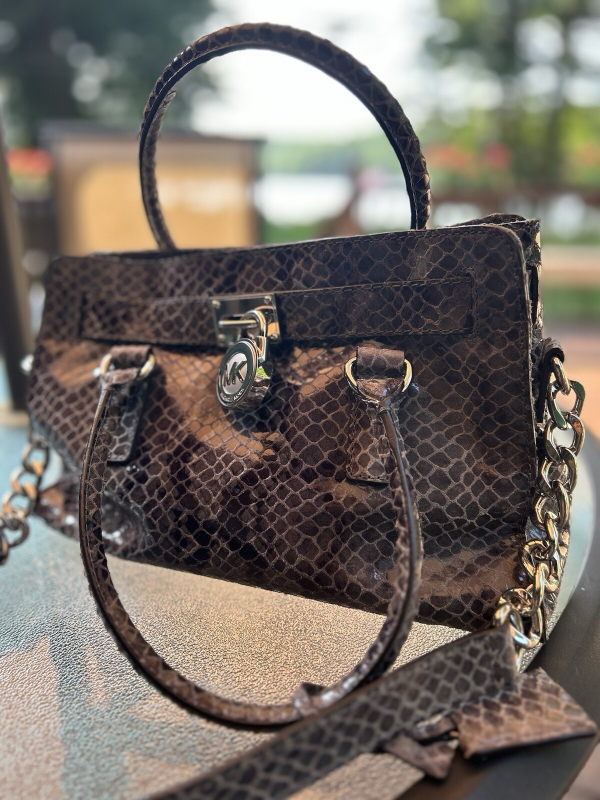 Michael Kors Hamilton Gray Leather Python Snakesk… - image 1