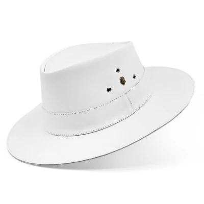 Chapeau blanc Fedora cuir Outback chapeau femme homme joueur western chapeau ... - Photo 1/4