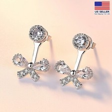 Women 925 Sterling Silver Jewelry Earrings Cubic Zirconia CZ Bow Studs 0164