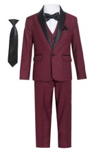 Magen KIDS Boys burgundy slim fit TUXEDO suit 7pc set coat,vest,pant,shirt,tie