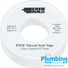 2 x PTFE White Thread Tape (12mtr) Everbuild Brand, Plumbing Tape 