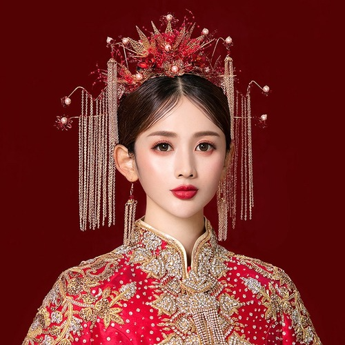 Flying Bird and Floral - Bridal Hairpin Classical Chinese Wedding Headpiece for Xiuhe and Morning Robe Bride