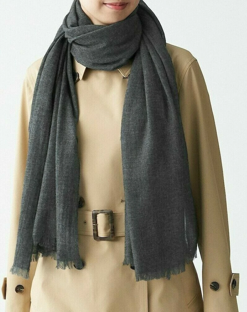 MUJI Charcoal Gray Reclaimed Cashmere Blend Wool Large Stole