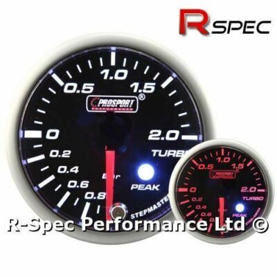 52 mm Prosport Premium Amber White Schrittmotor Peak Turbo Boost Gauge - BAR