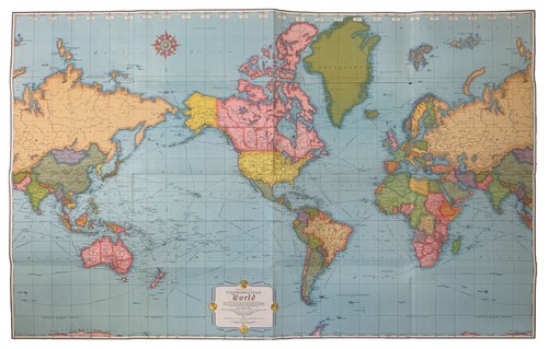 Vintage Large World Map Rand McNally Cosmopolitan Series 52 X 34.5