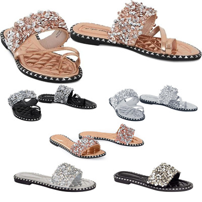 SheLikes flache Damen-Slipper mit Diamanten Sommersandalen   stilvolle Synthetik-Pantoletten