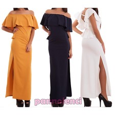 Woman Long Dress Slit Neckline Ruches Open Back Sexy New CJ-1794