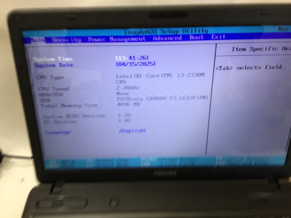 TOSHIBA SATELLITE C655-S5305 - INTEL I3 2330M - 4GB RAM - READ DESCRIPTION - BB - Image 2 of 4