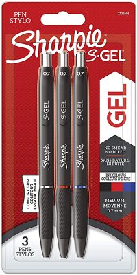 3er Pack Sharpie S-Gel Gelstifte mittlere Spitze 0,7mm Gelschreiber Schwarz Rot