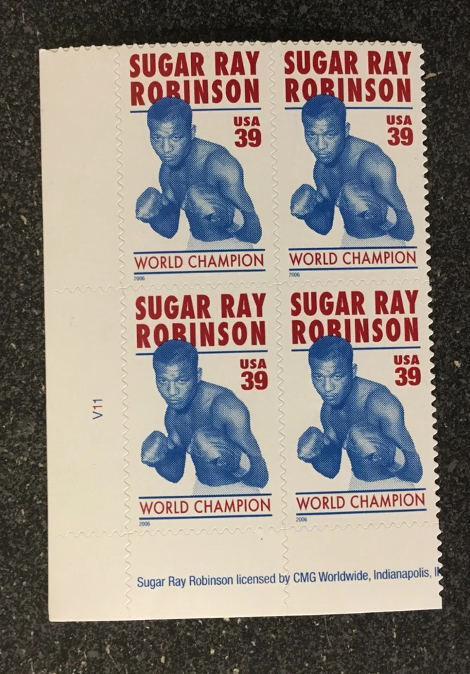 2006USA #4020 39c Sugar Ray Robinson - Plate Block of 4 - World Champion Boxer - Image 2 of 2