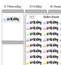 Sick Day Font Script Planner Sticker, Sick Leave, Handwriting Script