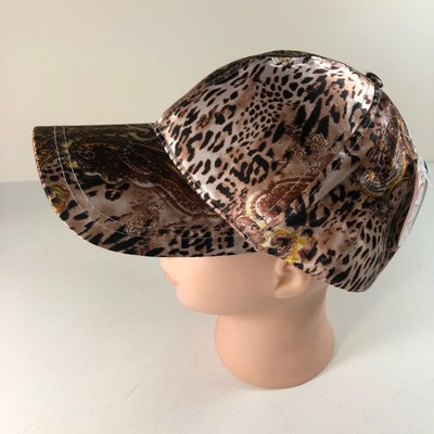 Womens Baseball Cap Orange Black Leopard Print Paisley Hook And Loop OS New